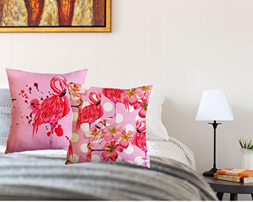 Iuocfer Pink Flamingos Throw Pillow Covers 18X18' Tropical Flower Pillowcase Square Pink Pillow Cover Floral Pillow Case For Sofa Bedroom Cushion Home Decor Set Of 2 #TOP2