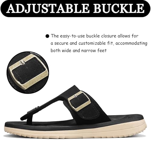 Image of Mens Sandals Adjustable Buckle Straps with Arch Support Lightweight Comfort Beach Sandals Soft Cushion Footbed Summer Slippers Open Toe Slides for Indoor and Outdoor