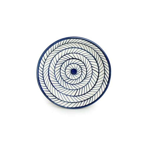 Image of ExclusiveLane 'Indigo Chevron' Hand-Painted Ceramic Quarter Plates Set of 4 Ceramic (Set of 4, 7 Inch, Microwave Safe) | Ceramic Plates for Serving Plate for Snacks Starter Plate Half Side Plates
