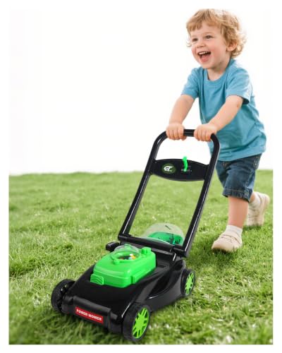 Kids Lawn Mower with Realistic Grass-Cutting Action and Sounds No Batteries Required | Fun Outdoor Push Toy Birthday Gift & Holiday Present for 3 4 5 6 Year Old Boys and Girls (Black)