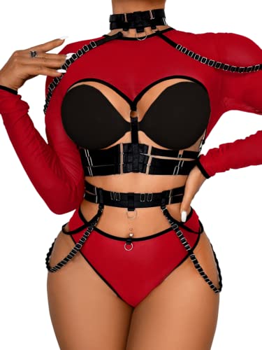 Image of Kaei&Shi Rave Outfit, Adjustable Strappy, Contrast Color, Choker, Chain Belt