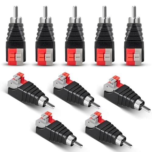 NuIth Speaker Wire Cable to Audio Male RCA Connector Adapter Jack Plug RCA Male to Spring Press Type Terminal Audio Converter Solderless Converter Radio/Video Speaker Wire Adapter (10 Pack)