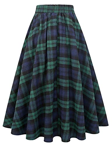 IDEALSANXUN Plaid Skirt for Womens High Waist Aline Pleated Midi Skirts2