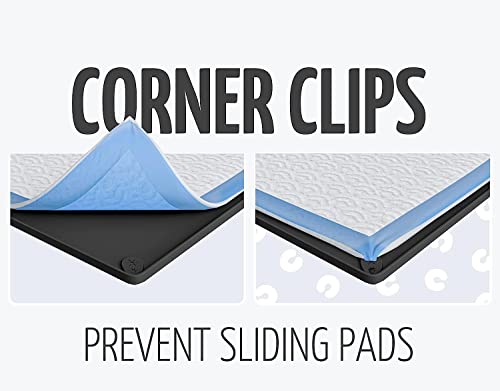 Image of Skywin TidyFriend 2 Pk Pee Pad Holder Tray for 30 inch x 23 inch Pee Pads with Corner Lock Holes, Raised Edges, Non-Spill, Easy to Clean Silicone Dog Potty Tray Holder, for Indoor Floor Protection (Black)
