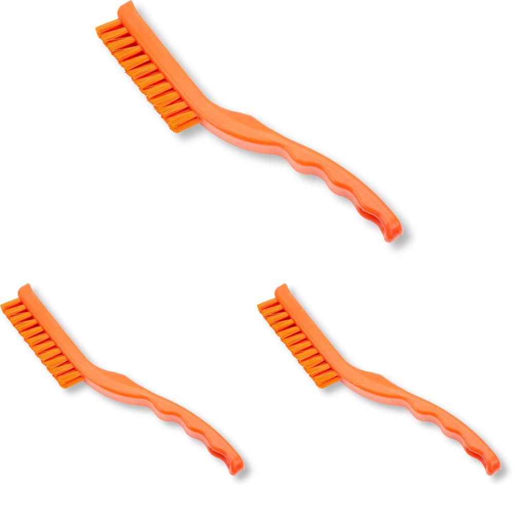 SPARTA Detail Brush Set - Grout &amp; Crevice Brushes with Hanging Hole for Bathroom, Kitchens &amp; Countertop, Plastic, 9 Inches, Orange (Pack of 3)