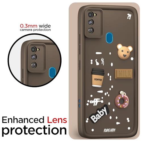 Image of Outlouders Back Cover for Samsung Galaxy M21 / M30s / M21 2021 | 3D Cartoon Cute Fun Bear | Silicone Full Body Protection Bumper Case (Brown)