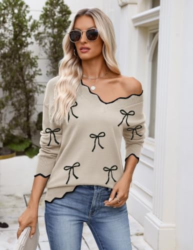 Image of Zeagoo Women's 2026 Fall V Neck Sweater Long Sleeve Lightweight Knit Tops