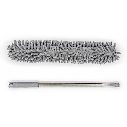 Image of 4Pcs Microfiber Feather Duster, Cobweb Remover and Ceiling Fan Duster with Telescopic Pole 3-Stage Stainless Steel Handle - 100 inch Telescoping Dust Remove Cleaning Tool Set