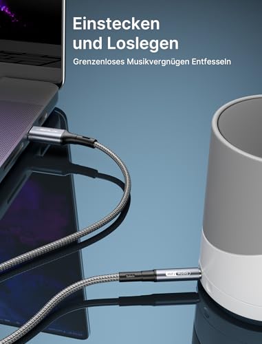 JSAUX USB C auf Aux Kabel 1M, USB Typ C auf Klinke Kabel 3.5mm Audio Aux Dauerhaft kompatibel mit iPhone 17 Air Pro Max/16/15, Galaxy S25/S24/S23 Ultra, iPad Pro, Pixel, Huawei P40, Auto-Lautsprecher