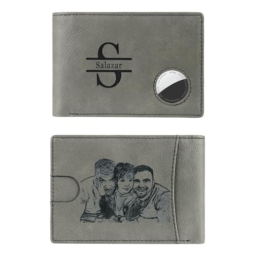 Custom Airtag Wallet for Men Personalized Photo Mens Wallets with Air Tag Holder Engraved Name and Initial Bifold Slim Wallet Customized Gifts for Men Dad (Style 1)