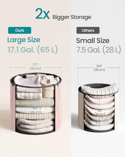 Image of SONGMICS Mazie Collection - Round Storage Ottoman, Folding Footrest Stool with Removable Lid, Easy Assembly, PU Leather Vanity Stool for Bedroom, Living Room, Entryway, Jelly Pink ULSF609SA01