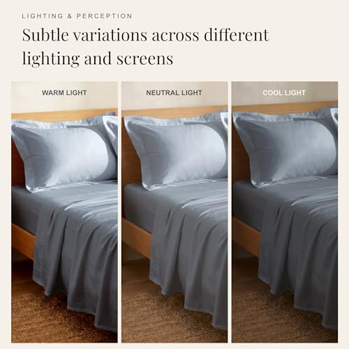 Image of HUESLAND Premium 300 TC Pure Cotton Sateen Weave Queen Bed Bedsheet with 2 Pillow Covers Included | Greyish Blue | 88 x 100 inches