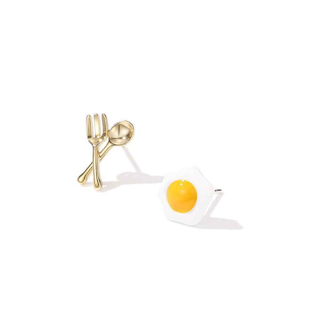 KOEDLNCute Fried Egg Spoon Fork Stud Earrings Asymmetric Funny Food Earrings for Women Jewelry