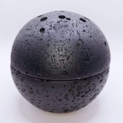 North Grey Travertine Stone Incense Holder, Cone- Stick- Smudge Pot- Incense Holder. Modern, Minimalist, Functional Sphere Décor (Matte Black) #TOP1