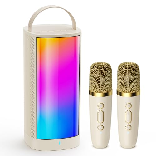 Image of HWWR Mini Karaoke Machine for Kids and Adults, Portable Bluetooth 5.3 Karaoke Speaker with 2 Wireless Microphones, Popular Birthday Gifts for Girls Boys Age 3-12+, Singing Machine with Party Lights