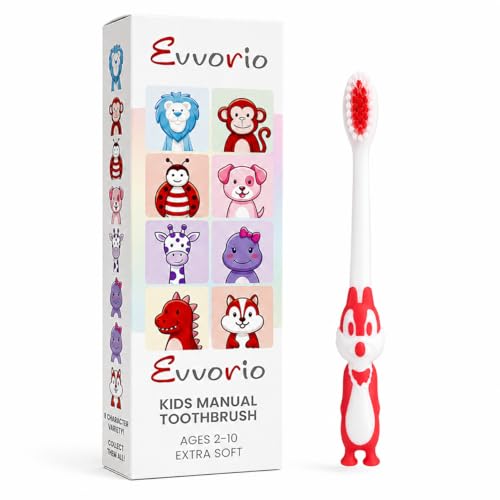 Image of Toothbrush for Kids with Ultra Soft Bristles for Oral Cleaning, Suitable For 2-12 Years Toddlers, Fox Design, Red, Pack of 1