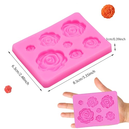 7 Cavity 3D Flower Moulds Silicone Rose Pattern Chocolate Moulds Pink Resin Moulds for DIY Fondant Cake Candy Jelly Sugarcraft Decoration Candles Soap Wax Polymer Clay - Image 2