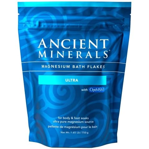 Ancient Minerals Magnesium Bath Flakes Ultra with OptiMSM - Resealable Magnesium Bag of Zechstein Chloride Alternative to Epsom Bath Salt (1.65 lb) Cover