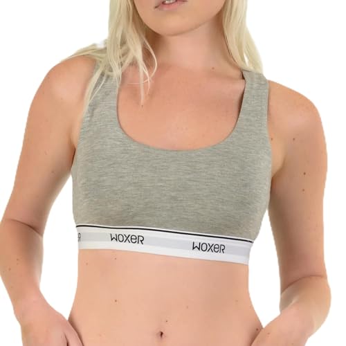 Image of Woxer Boss Bralette for Women - Wireless, Seamless, Comfortable Racerback - Soft Modal Workout & Sports Bra, Lounge, Yoga & Sleep Bralette, Everyday Wireless Bra, Heather Grey M