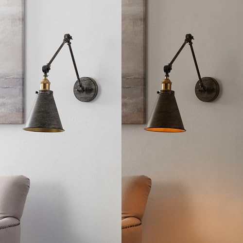 JONATHAN Y 7" Rustic Dark Gray/Brass Gold Classic Industrial Metal Adjustable Arm LED Wall Sconce for Bedside Reading, Farmhouse Swing Arm Wall Lamp with Metal Shade, Hardwired (JYL7462D) by JONATHAN Y - Image 6