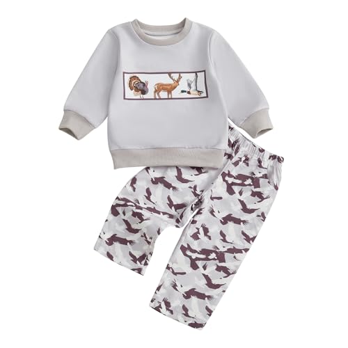 Image of Kaipiclos Toddler Baby Boy Fall Winter Outfits Long Sleeve Duck Print Sweatshirt Tops Pants Boys Clothes 6 12 18 24 Month 3T
