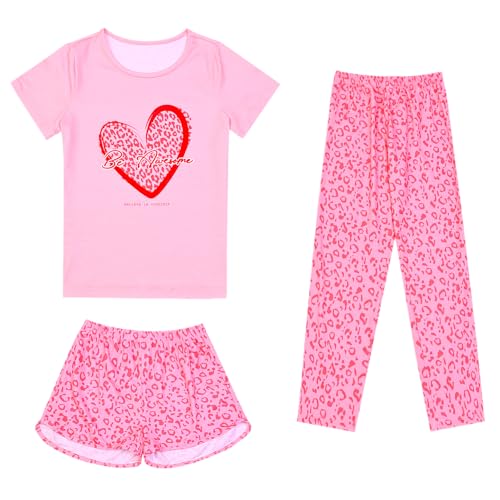 Image of Mirawise Girls 3 Pc Pajamas Sleepwear Cotton Pjs Clothes Set 4-13 Years