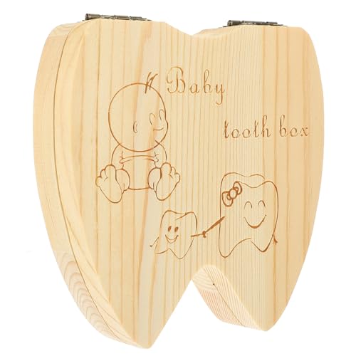 HAMPPLIES Caja para Dientes de Leche para Estuche de Madera Forma de Diente Soporte de Almacenamiento Seguro para Recuerdos Infantiles Obsequio para Navidad y Cumpleaños