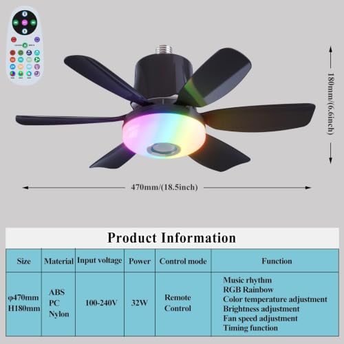 Lámpara de techo con ventilador silencioso para dormir con música 6