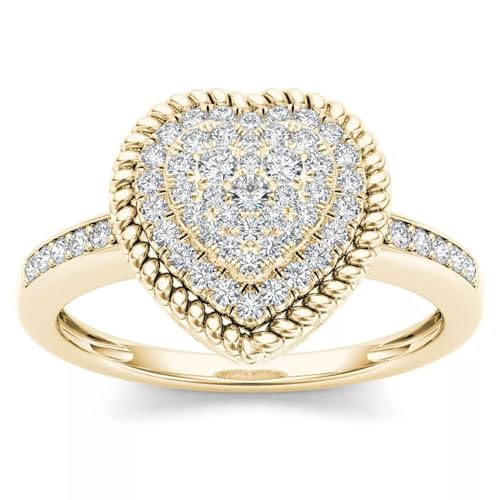 Generic Round Cut White Diamond 14K Yellow Gold Finish Diamond Halo Heart Wedding Engagement Ring for Women's