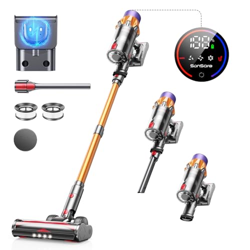 41vHyjzotdL SunSare 550W/45KPA Aspirateur Balai sans Fil, 2024 Aspirateur Balai Puissant, Batterie Amovible de 60 Mins, Chargement Mural, Aspirateur sans Fil X7A Écran LCD pour Parquet,Moquettes, Poils d'animaux