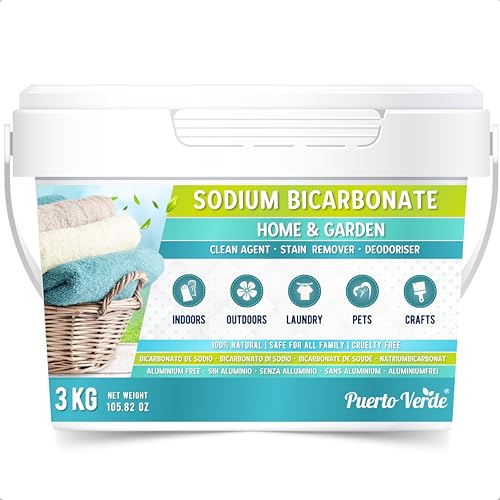 Puerto Verde • Bicarbonato Sodio 3 Kg. Bicarbonato Sódico Sin Aluminio. Bicarbonato de Sodio 100% Natural para Limpieza del Hogar. Malos Olores, Prendas Blancas y Cosmética. Producción Española.