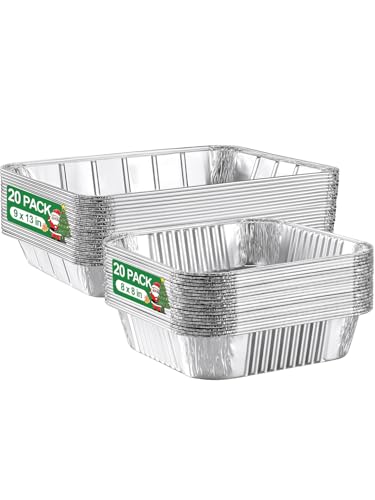 NEEBAKE 40 Pack Disposable Aluminum Pans Combo Set - 20 Large 9x13 Aluminum Foil Pans Half Size & 20 Small 8x8 Tin Foil Baking Pans, Tin Trays Containers for Meal Prep, Food Cooking, Roasting, Heating