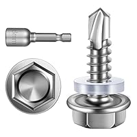 25 Stück Sechskant Bohrschrauben 6,3 x 25 mm, Selbstschneidende Schrauben, Edelstahl Blechschrauben Spenglerschrauben Trapezblechschrauben mit Dichtscheibe und Sechskant Steckschlussel