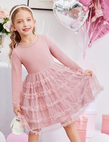 Arshiner Toddler Tutu Dress Girls Long Sleeve Fall Winter Ruffle Tiered Holiday Party Tulle Dresses2