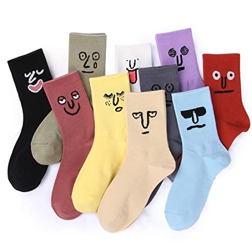 MAKINGTEC Socks for Original Emoji Soft Funny Emotion Crew Cotton 10 different designs and colors per pack Womens Grils Cute Lovely Pattern Casual (10 PACK)