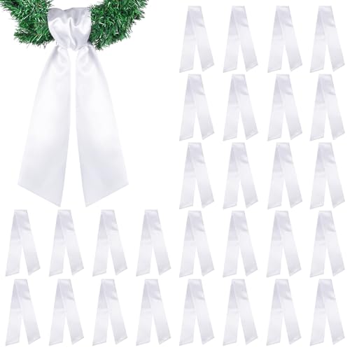 VitalCozy 28 Pcs White Wreath Sash for Front Door Cotton Christmas DIY