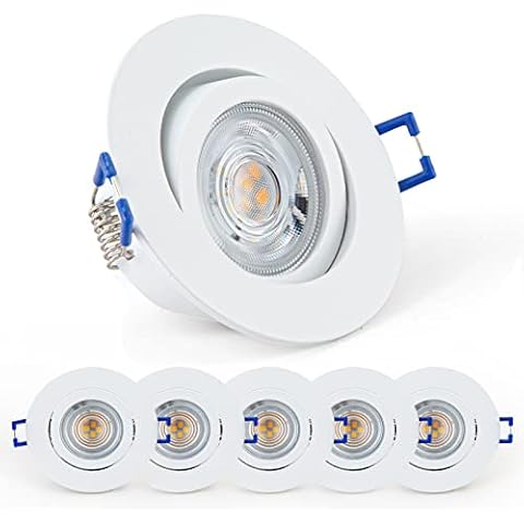 URing LED Einbaustrahler Dimmbar Schwenkbar Flach, LED Spot inkl wechselbarem 230V 5W 650LM warmweiß 3000K LED Modul, bohrloch 68mm - 75mm, Rund Deckenspots für Wohnzimmer Cover