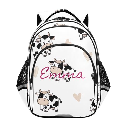 Sac à dos personnalisé filles école primaire vache blanche 15 pouces