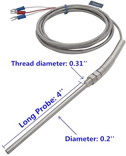 Twtade Stainless Steel Pt100 Rtd Thermistor Temperature Sensor Probe,100Mm / 4" Long Probe Thermocouple, Probe Diameter :5Mm / 0.2" (Temperature Rang: -50~420°C) 5Mm X 100Mm X 2M Mt-225A-100Mm #TOP1