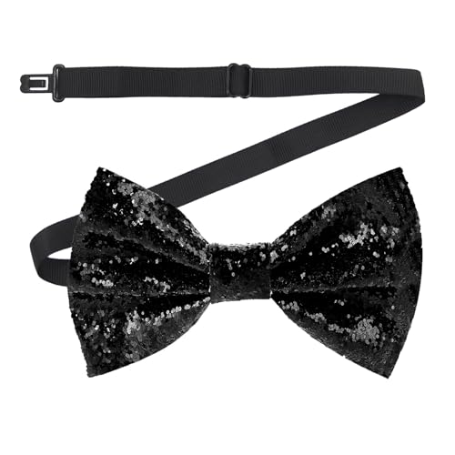 Heanvmyss Pajarita con Purpurina para Hombre,Brillante Ajustable Preanudada,Pajarita Pre-atada para Fiesta,Boda,Disfraz,Carnaval(Negro)