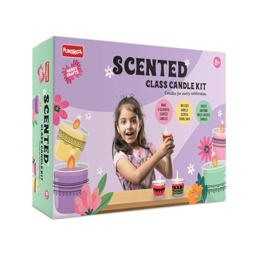 Handycrafts Funskool Scented Glass Candle Kit, Make Colorful Candles, DIY Kit, Art and Craft Set for Kids, Learning, Fun & Engaging Activity for Childrens, Multicolour, Gift Set for Kids, Age 8+ Years