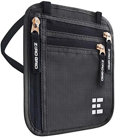 Zero Grid Neck Wallet w/RFID Blocking- Concealed Travel Pouch & Passport Holder (Shadow Grey)