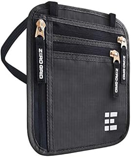 Zero Grid Neck Wallet w/RFID Blocking- Concealed Travel Pouch & Passport Holder (Shadow Grey)