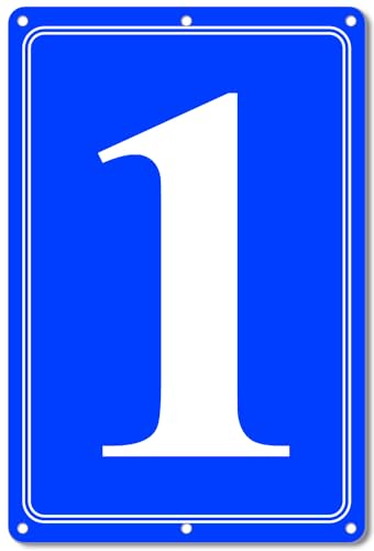 Image of Premium Aluminum Number Signs 1, Metal 12 inch X 8 inch Blue Numbered Signs Outdoor for Parking Lots, Floor, Dock, Court, Aisle, Field, High Visibility, No Fade, Weather-resistant