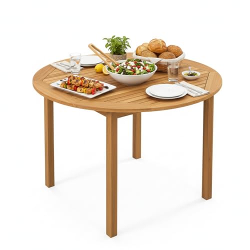 Tangkula 44' Round Outdoor Dining Table for 4, Acacia...