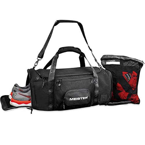 Meister Brawler Gym Bag for Fighters w/Zip-Out WrapHamper Wash Bag & Shoe Locker - Black, 22” x 10” x 11” // 40L Capacity - Image 2