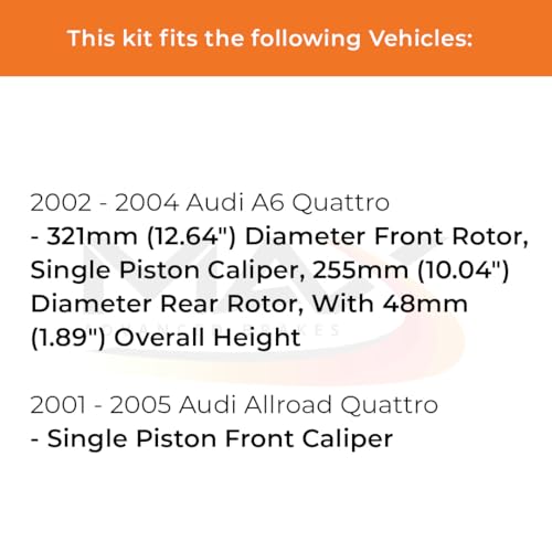 Image of Max Advanced Brakes Front & Rear Brake Kit Compatible With 2001-2004 2005 Allroad A6 Quattro w /12.64 inch Front Rotor Replacement Premium OE Disc Brake Rotors and Ceramic Brake Pads