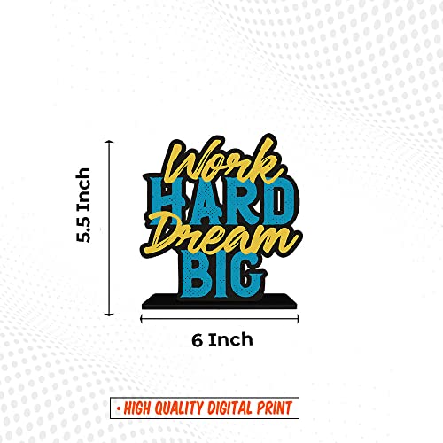 Artvibes Wooden Idols and Figurine Work Hard Dream Big Motivational Quote Table Decor for Office Desk | Home Decor Item | Living Room | Bedroom | Wood Showpieces Decorative Gift (SP_1110)