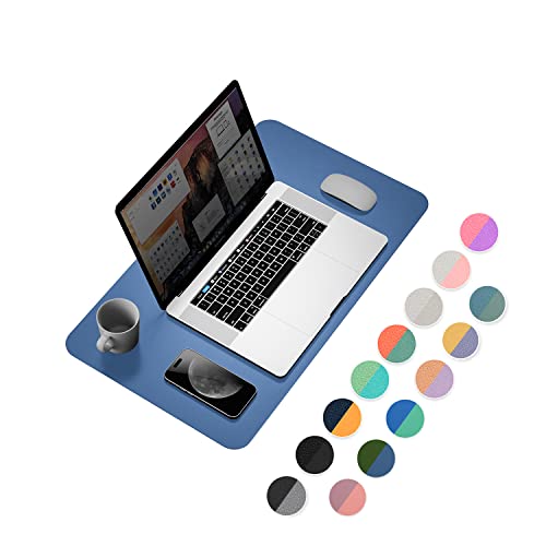 Image of YSAGi Office Desk Pad, 23.6 inch x 13.7 inch Ultra Thin Waterproof PU Leather Mat, Laptop Protector for Keyboard and Mouse, Writing Pad for Office and Home (Azure Blue+Green)