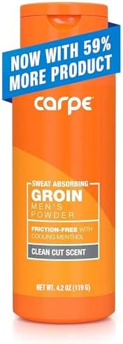 Carpe Sweat Absorbing Groin Powder for Men - Anti-Chafing - Talc-Free | Sweat-Absorbing Groin Powder for Men, Maximum Sweat Absorption, Anti-Chafing, Mess & Friction-Free
